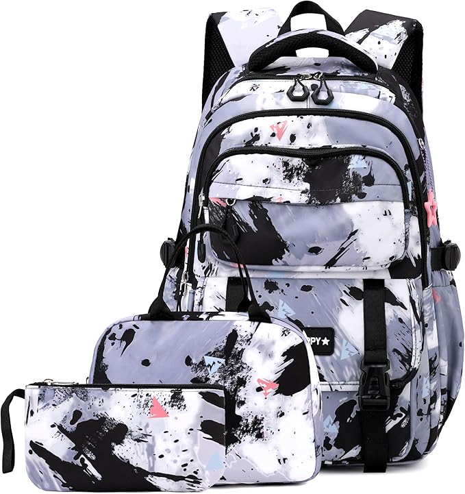 Backpack for Girls Kids Backpacks with Lunch Box Elementary Middle High School Backpacks Students Bookbag Set School Bags for Teens Girls (Black)