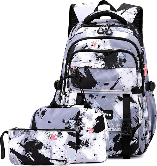 Backpack for Girls Kids Backpacks with Lunch Box Elementary Middle High School Backpacks Students Bookbag Set School Bags for Teens Girls (Black)