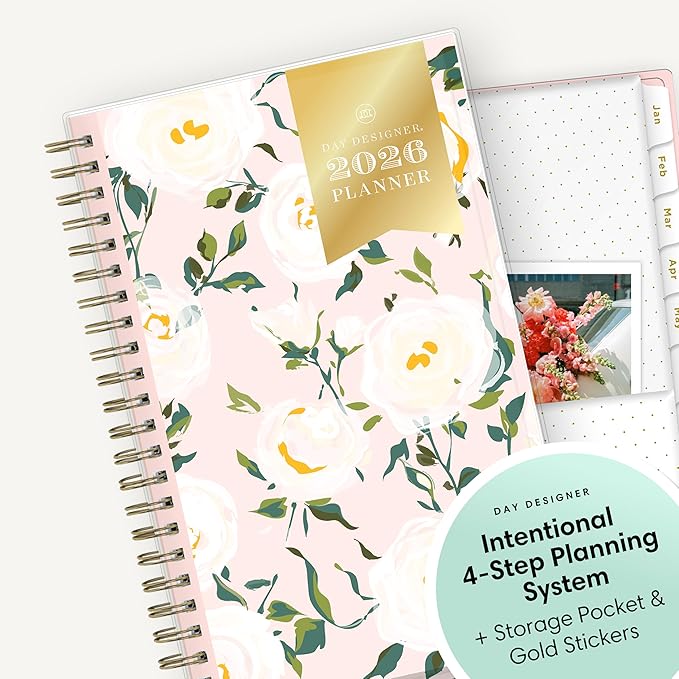 Blue Sky Day Designer 2026 Weekly and Monthly Planner Calendar, January 2026 - December 2026, 5" x 8", Clear Pocket Cover, Durable Twin Wire Binding, Includes Storage Pocket, Stickers, Coming Up Roses