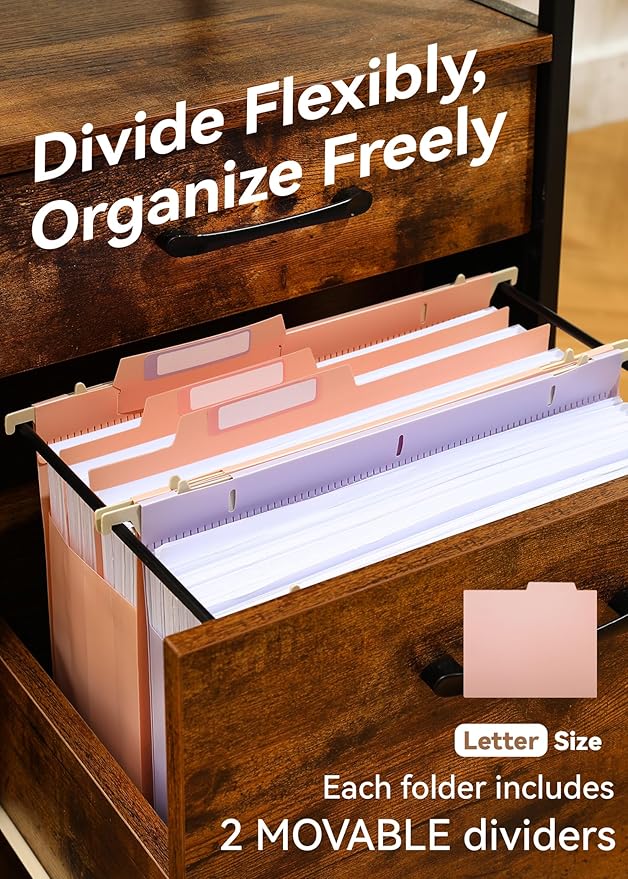 Plastic High Capacity Hanging File Folders, 4" Expansion for Bulky Documents, Side-Sealed Pocket, Holds Heavy Files, Letter Size, Movable Dividers, Insertable Tabs, 6 Pack, Pastel Colors