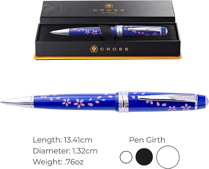 Cross Bailey Light Cherry Blossom Glossy Blue Resin with Polished Chrome Appointments Ballpoint Pen