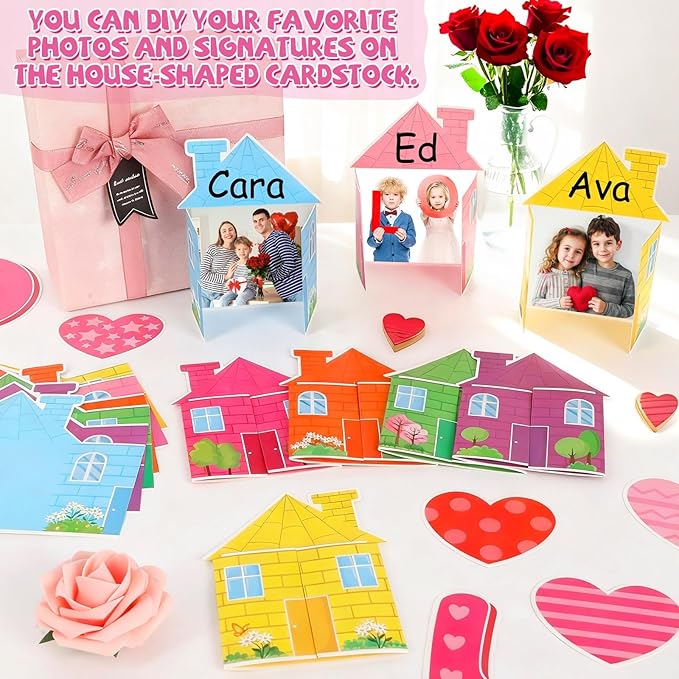 Valentine's Day Classroom Bulletin Board Decor Set with 3D Paper Photo Frame House Pink Red Heart Paper Cutouts Our Class Family is Love Tree Bulletin Board for Home Office School Classroom Wall Decor