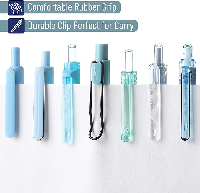 Mr. Pen- Gel Pen Set, 12 Pack, Pastel Blue Barrels, 1 x Aesthetic Highlighter, 0.5mm Black Ink Gel Pens for Journaling