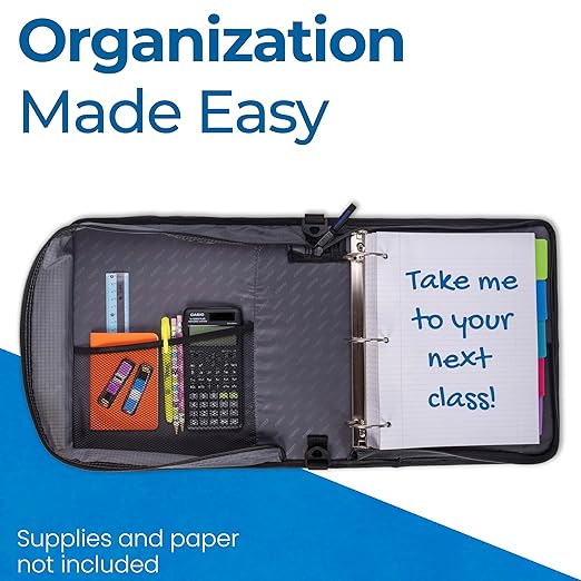 Case-it The Universal Zipper Binder - 2 Inch O-Rings Padded Pocket That Holds up to 13 Laptop/Tablet Multiple Pockets 400 Page Capacity Comes with Shoulder Strap Midnight Blue LT-007