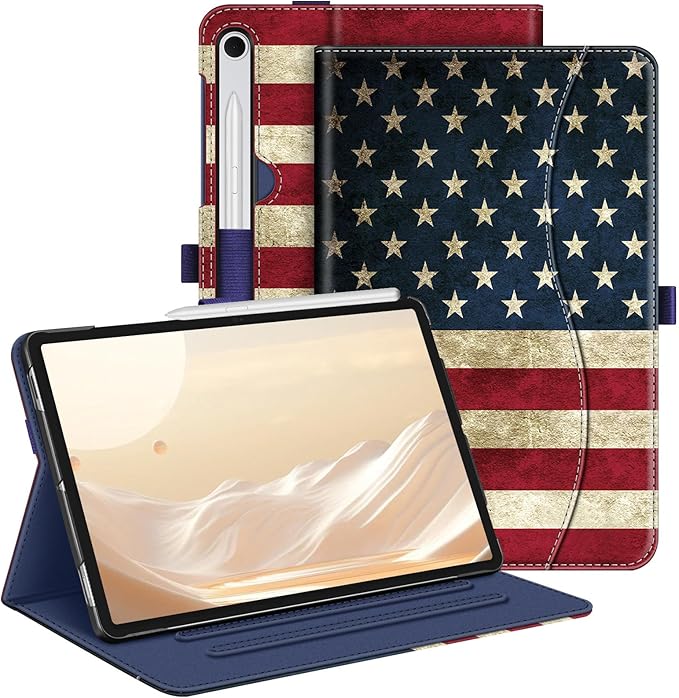 Fintie Case for Samsung Galaxy Tab S10 Lite/ S10 FE/ S9 FE 5G 10.9 Inch/Tab S9 11 Inch with S Pen Holder, Multi-Angle Viewing Protective Cover with Pocket, Auto Sleep/Wake, US Flag