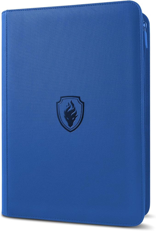 Premium Zip Card Binder, Fabmaker 9 Pocket Trading Card Binder, PU Cover Zipper Card Collection Album, Sturdy 360 Side-Loading Card Folder Holder for Game & Sports Cards, Royal Blue