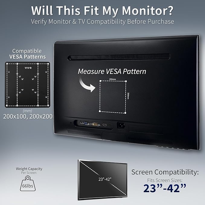 VIVO Steel VESA TV and Monitor Mount Adapter Plate Bracket for Screens 23" to 42" | Conversion Kit for VESA up to 200x200mm (MOUNT-AD2X2)