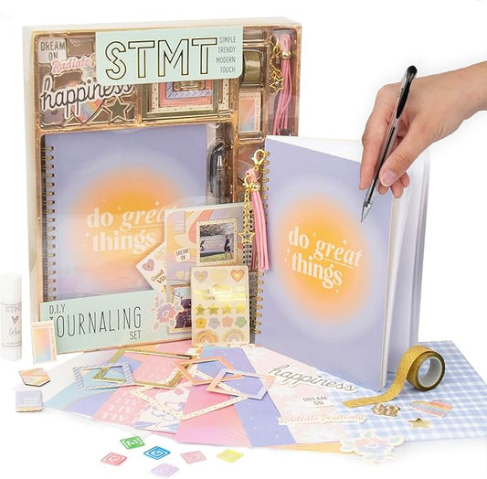 STMT DIY Journal Set, 70-Sheet Hardcover Spiral-Bound Kit, Over 35 Stationery Supplies, Including Stickers, Frames, Pen, Keychain, Glue Stick & More, Girls Gifts