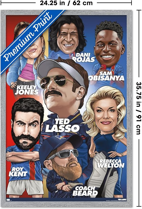 Ted Lasso - Character Grid Wall Poster, 34L" x 22.4W", Gray Framed Version