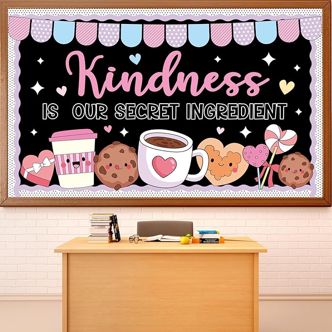 Valentine's Day Bulletin Board Decoration Valentines Coffee Mug Bulletin Board Set Valentine’s Day Kindness Cookie Paper Cutouts Motivational Classroom for School Home Wall Party Decor Supplies