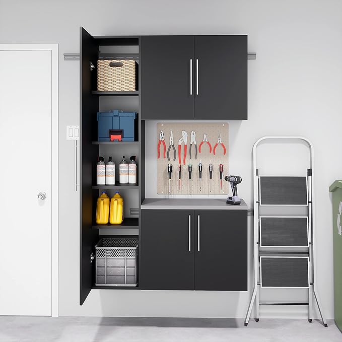 Prepac HangUps Narrow Wall Mounted Garage Storage Cabinet, Tall Storage Organizer Cabinet, 15" W x 72" H x 16" D, Black
