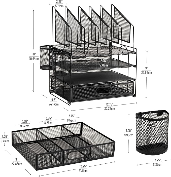 Office Depot® Brand Mesh Desk Organizer With Vertical Storage And Pen Holders, 16" H x 12-3/4"W x 9-1/2"D, Black