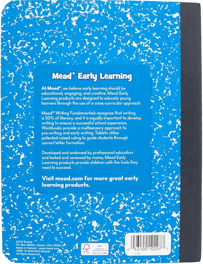 Mead Primary Journal, Half Page Ruled, Grades K-2, 7 1/2" x 9-3/4", 100 Sheets, Color Will Vary (10297)