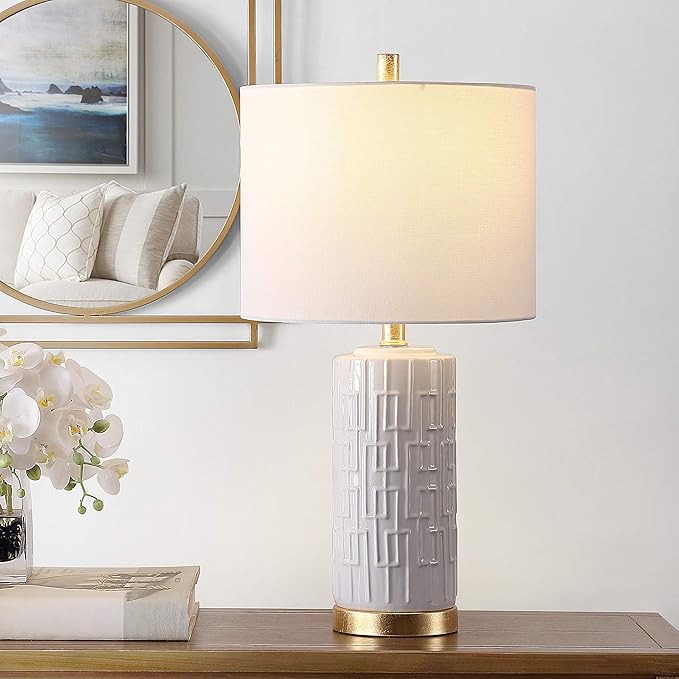 SAFAVIEH Lighting Collection Phoenix Modern Contemporary White Ceramic 25-inch Bedroom Living Room Home Office Desk Nightstand Table Lamp (LED Bulb Included)