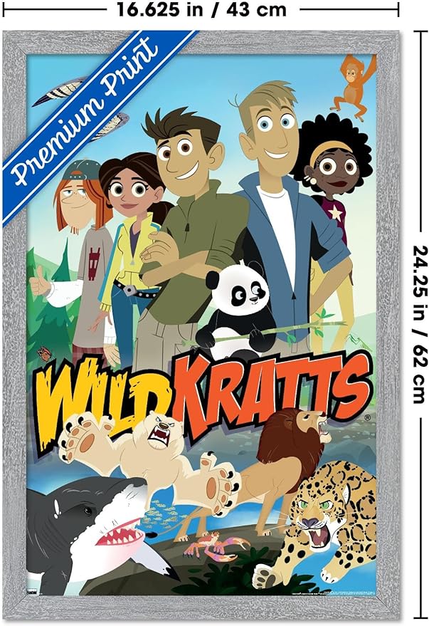 Wild Kratts - Group Wall Poster, 22.4L" x 14.7W", Gray Framed Version