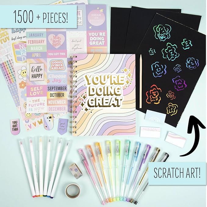 STMT Positivity Journaling Set, Includes Over 1500 Supplies, Self Care, Guided, Daily Journal, Great Gifts