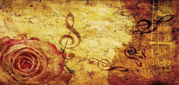 Ambesonne Rose Pencil Pen Holder, Old Fashioned Design with a Big Rose and Treble Clefs Music Notes Harmonical Concept, Printed Ceramic Pencil Pen Holder for Desk Office Accessory, Cream Red