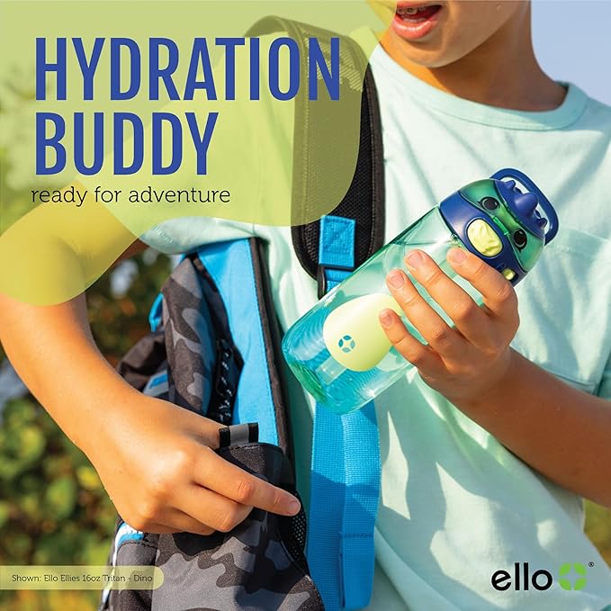 Ello Ellies 16oz Plastic Kids Water Bottle with Straw and Built-in Carrying Handle and Leak-Proof Locking Lid for School backpack, Lunchbox and Outdoor Sports, Dog
