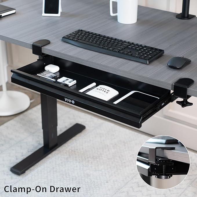 VIVO 22 inch Clamp-on Sliding Pull-Out Under Table Drawer for Office Desk, Shallow Storage Organizer for Sit Stand Workstation, Black, DESK-DR22L