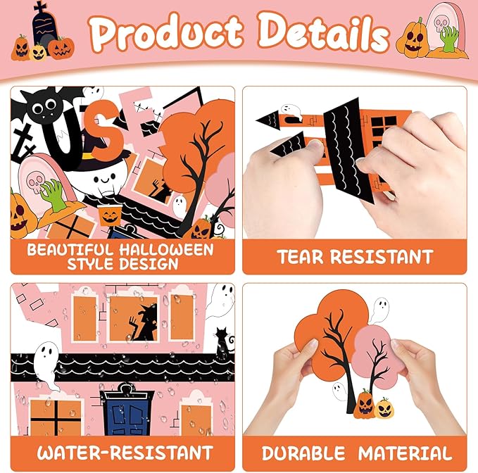 ojustbeok Halloween Bulletin Board Decorations Halloween Kind Classroom Cutouts Trick Treat Pumpkin Bat Ghost Castle Paper Decors for Holiday School Classroom Chalkboard Wall Decor Teacher Supplies