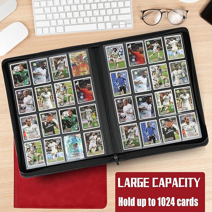 1024 Pocket Card Binder,16 Pocket Trading Card Binder，Side Loading Collectible Card Albums for MTG, for TCG Football, Sports, Game Cards Red