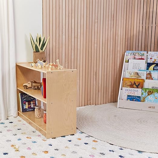 ECR4Kids 2-Shelf Mobile Island Storage Cabinet, Classroom Furniture, Natural