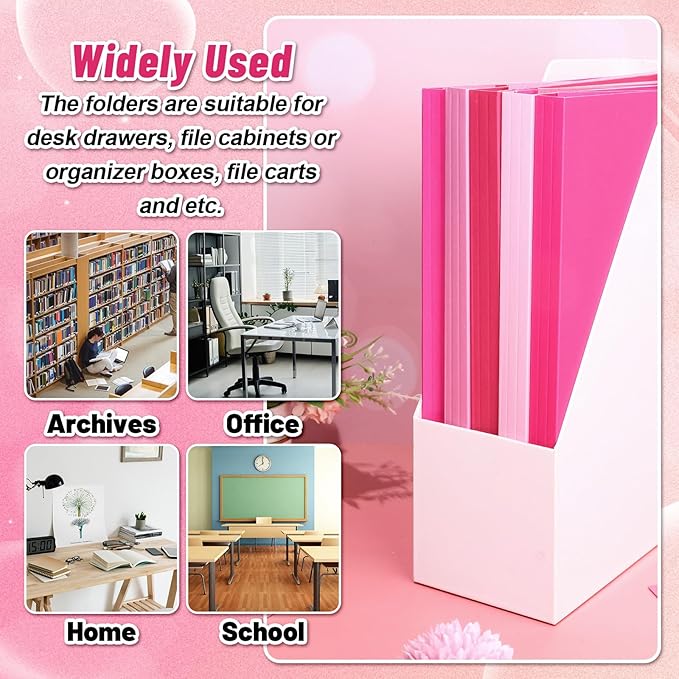 Whaline 24 Pack Hot Pink File Folders Letter Size 6 Colors Gradient Pink File Pockets with 1/3 Cut Tab for Home Office Classroom Supplies, 8.9 x 11.6 Inch
