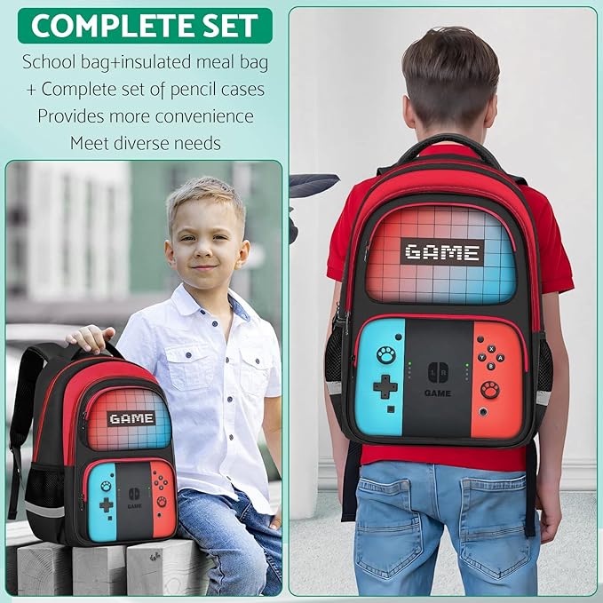 Kids Backpack For Boys，Gamer Boys Backpack For Children Teens Elementary Middle School, 17″ Students Bookbag