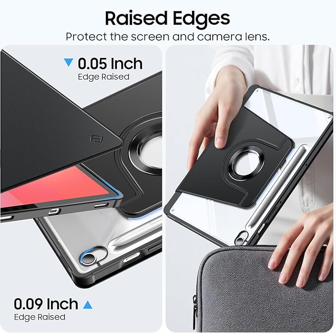 Fintie 360 Degree Rotating Case for Samsung Galaxy Tab S10 Lite/ S10 FE/ S9 FE 5G 10.9 Inch/Tab S9 11 Inch with S Pen Holder, Swiveling Protective Stand Clear Back Cover, Black