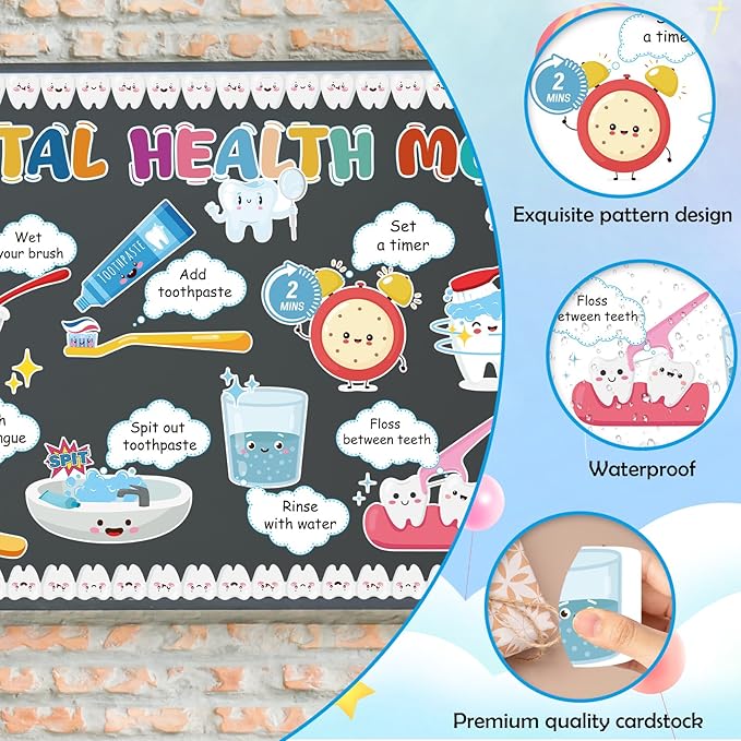Dental Health Bulletin Board Decorations - Teeth Protect Classroom Decorations Set Toothbrush Use Paper Cutouts Bulletin Board Decor School Office Wall Decor Supplies