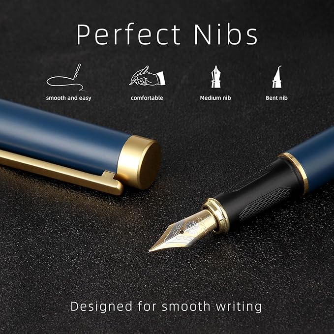 Fountain pen, luxury pen, Nice pen gift, pure copper heavy feel Office Executive Pen Smooth Writing Pens for Men Funcy Pens with Gift Case 10 black ink cartridges (Black)