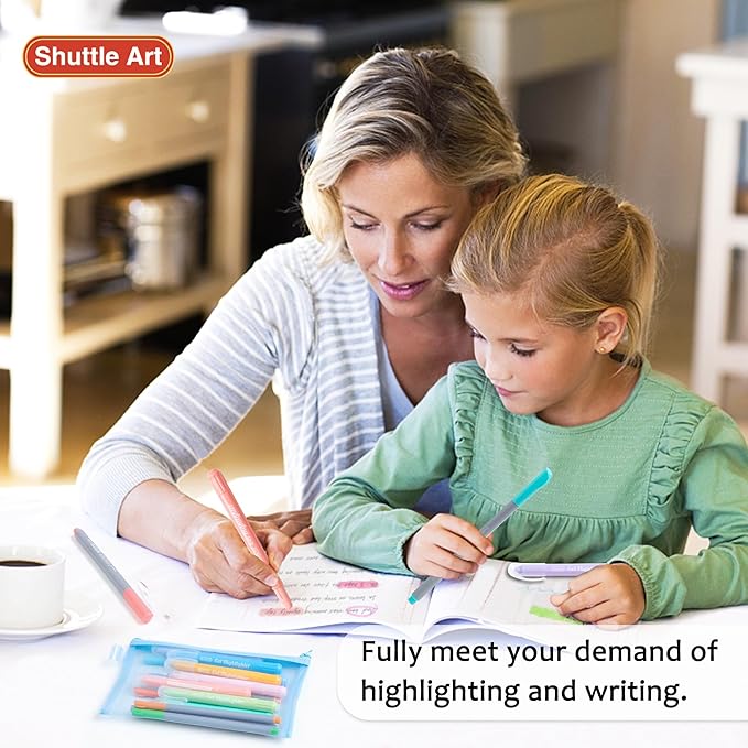 Shuttle Art Bible Highlighters and Pens No Bleed, 22 Pack Bible Journaling Kit, 10 Colors Gel Highlighters and 12 Colors Fineliner Pens with a storage bag, Bible Markers No Bleed Through