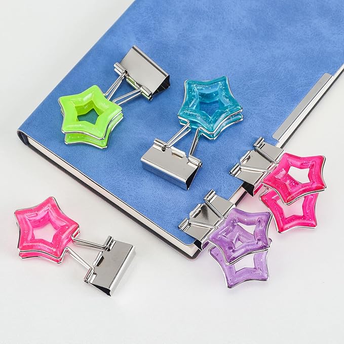 Star Shape Medium Paper Clips，Binder Clips, Easy Grip, Assorted Color, School Office Supplies，10 Pcs/Set
