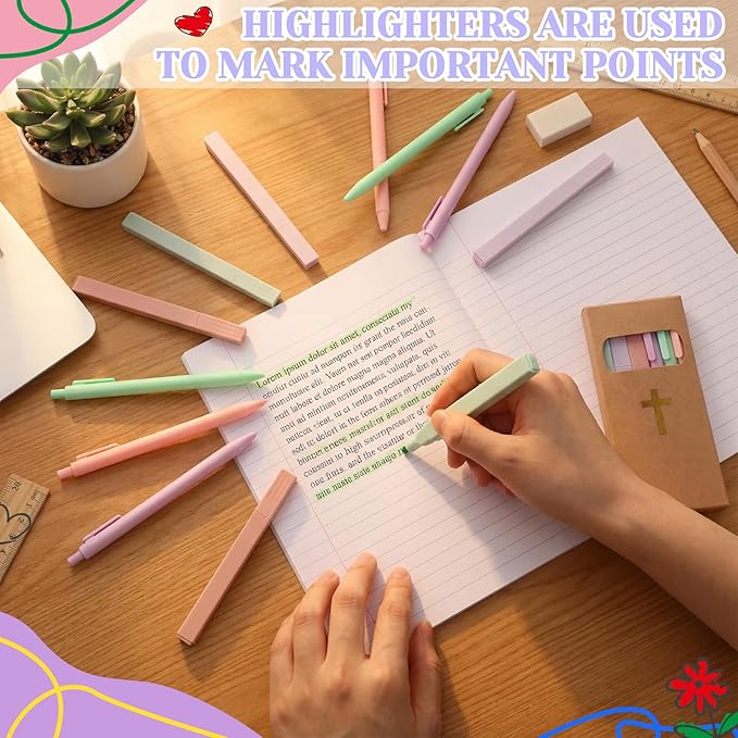Maitys 180 Pcs Bulk Pastel Highlighters Set with 30 Boxes, Assorted Fluorescent Aesthetic Mini No Bleed Highlighters Bible Highlighter and Ballpoint Pens, Ideal for Office, Church Gifts