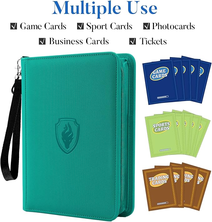 Premium 4 Pocket Zip Card Binder, Trading Card Binder for 320 Cards, Portable PU Card Collection Binder, Collector Card Album Folder for Game & Sports Cards (Turquoise)