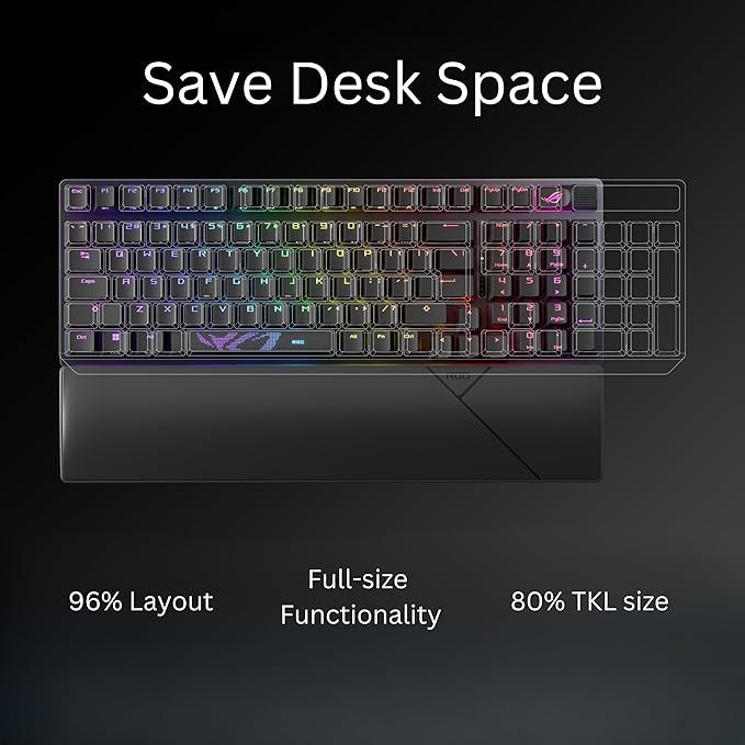 ASUS ROG Strix Scope II 96 Wireless Mechanical Gaming Keyboard – 96% Full-Size, Tri-Mode Connectivity, Hot Swappable Pre-lubed ROG NX Storm Clicky Switches, PBT Keycaps, RGB, PC/Mac Support - Black