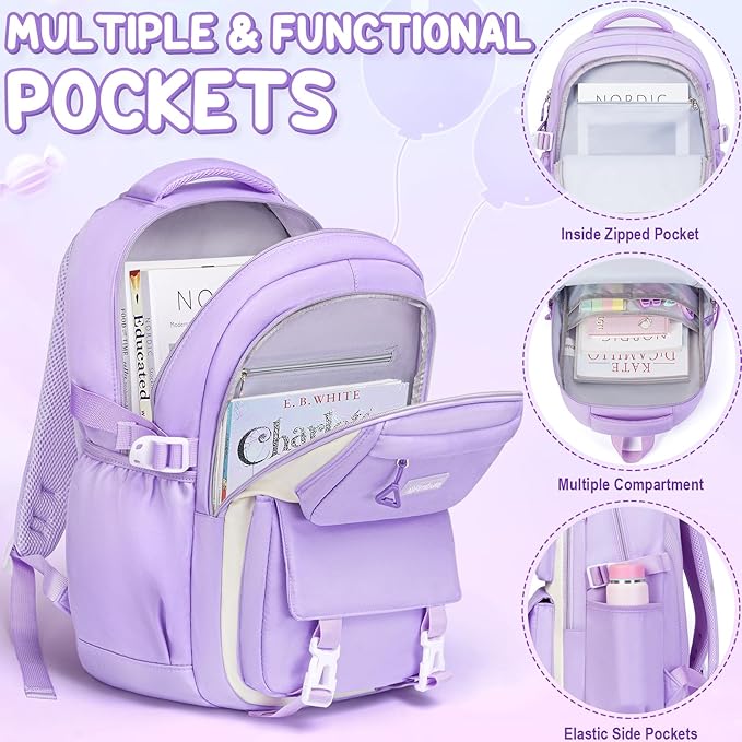 Fimibuke Backpacks for Girls, 3 PCS Waterproof School Backpack with Lunch Box & Pencil Pouch for Kids Teen Girl, Cute Bookbag School Bag for Elementary Middle High School Student Ages 6+(Green)