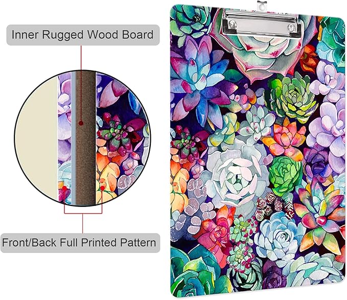 Fashion Clipboard, A4 Letter Size Wooden Decorative Clipboards for Teacher, Nurse, Doctor,Student and Kids, Cute Design for Standard Size 12.2" x 8.9" (C-Green Flowers)