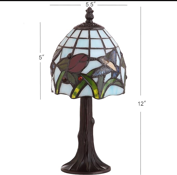 JONATHAN Y 12" Bronze Hummingbird Tiffany-Style LED Table Lamp, Handcrafted Multicolored Stained Glass Bell Shade, Traditional Bedside Accent Lamp, LED Bulb Included JYL8014A