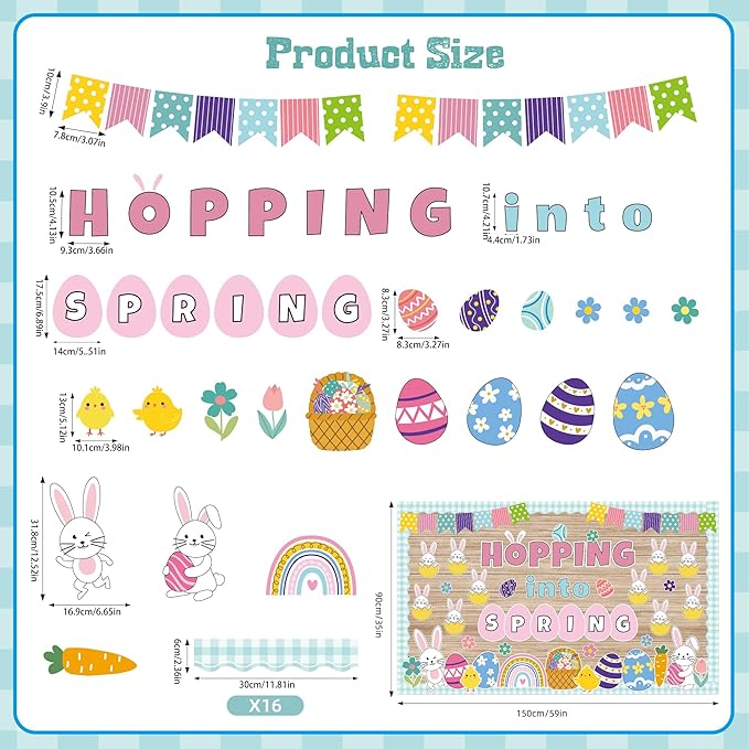 Spring Easter Bulletin Board Set Easter Bunny Eggs Bulletin Board Classroom Decorations Hopping into Spring Cutouts for Teacher Classroom School Office Chalkboard Wall Home Decor