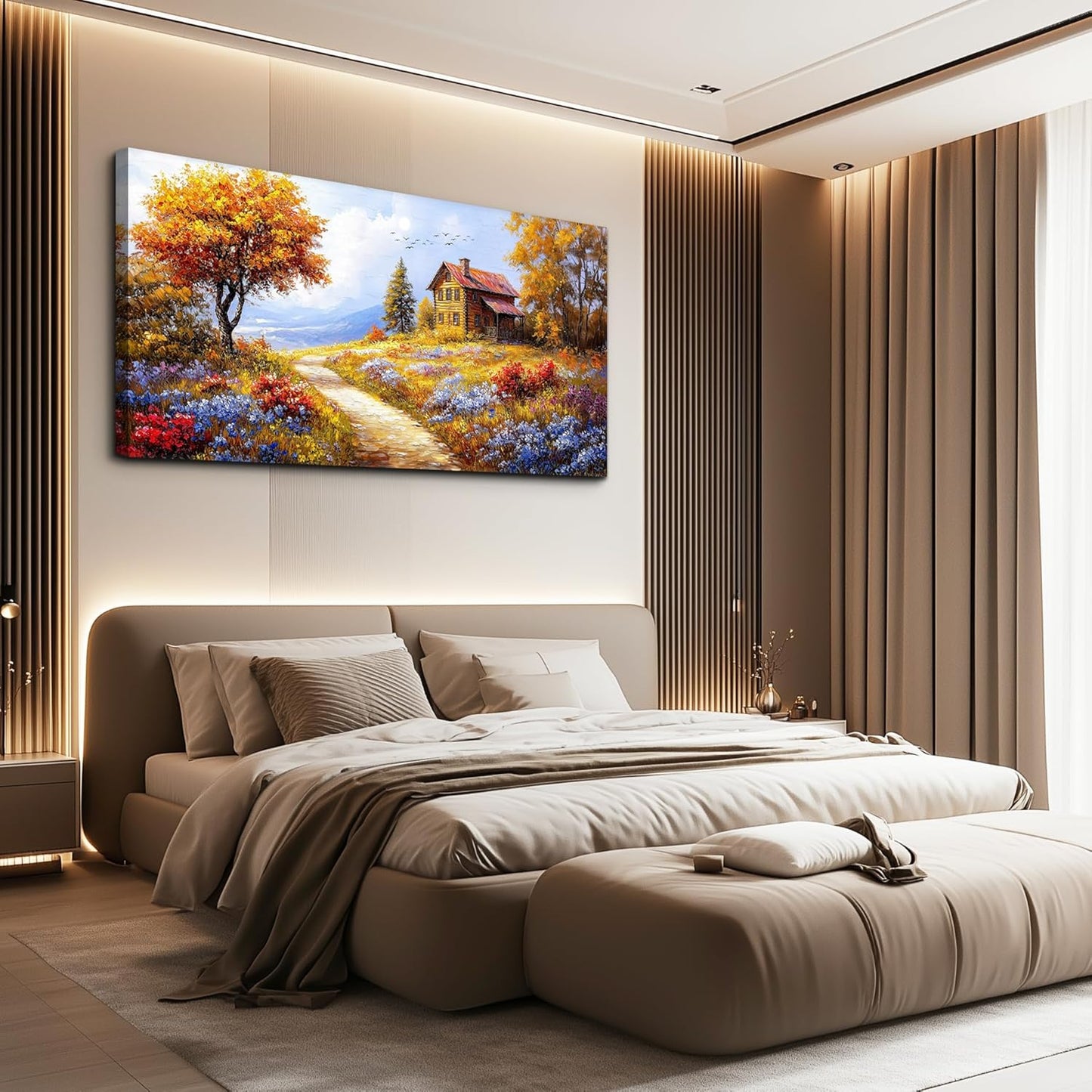 ZUITINGHUA Canvas Wall Art For Living Room Large Wall Decor For Office Bedroom Decorations Yellow Tree Landscape Pictures Farmhouse Painting Artwork Room Wall Mural Aesthetic Home Decor 30x60 In