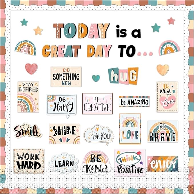 Today is A Great Day Bulletin Board Set Boho Rainbow Motivational Classroom Decor for Teachers Positive Affirmations Accents Inspiration Cutouts for Class School Bulletin Board Decoration Supplies
