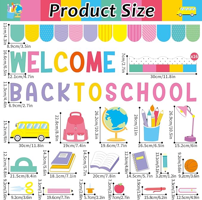 Welcome Back to School Bulletin Board Classroom Decorations Colorful Welcome Banner Cutouts Wall Door Decor Chalkboard Sign for First Day of School Classroom Party