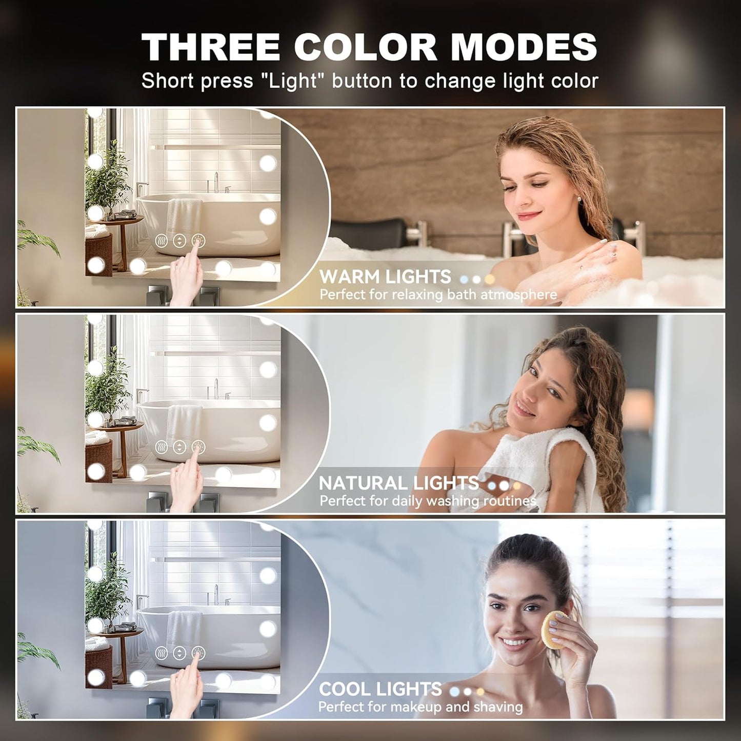 Hasipu LED Bathroom Mirror with Lights, 71" x 32" Hollywood Wall-Mounted Bathroom Mirror with 28 Dimmable Bulbs, 3 Colors Modes, Touch Control, Anti-Fog, Memory Function, Shatter-Proof, ETL Listed