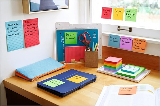 Post-it Super Sticky Lined Notes, 3 Sticky Note Pads, 4 x 6 in., Ideal for Organization in Your Dorm, Home or Office, Playful Primaries Collection