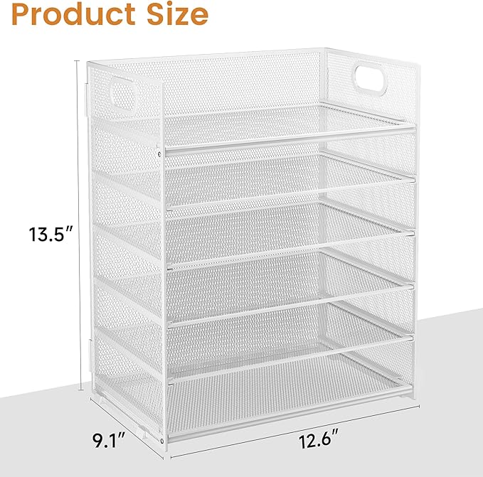 Subekyu 6-Tier Desk Paper Organizer, Desktop File Letter Tray with Handle, Document Sorter and Accessories Holder for Office, Home and School Workspace Organizers, White - 2 Pack