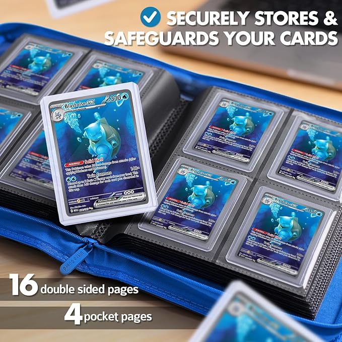 FunGuys Toploader Binder – 4 Pocket Trading Card Binder for 128 Top Loaders, Pokemon Card Binder, MTG, Yugioh, Sports Cards, TCG Storage Album, Zipper Card Collector Folder