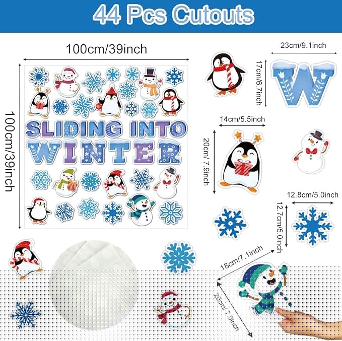 Winter Bulletin Board Decorations Winter Wonderland Paper Cutouts for Classroom Sliding into Winter Bulletin Board Set Snowflake Penguins Xmas Party Themed Cutouts for School Wall Door Decor
