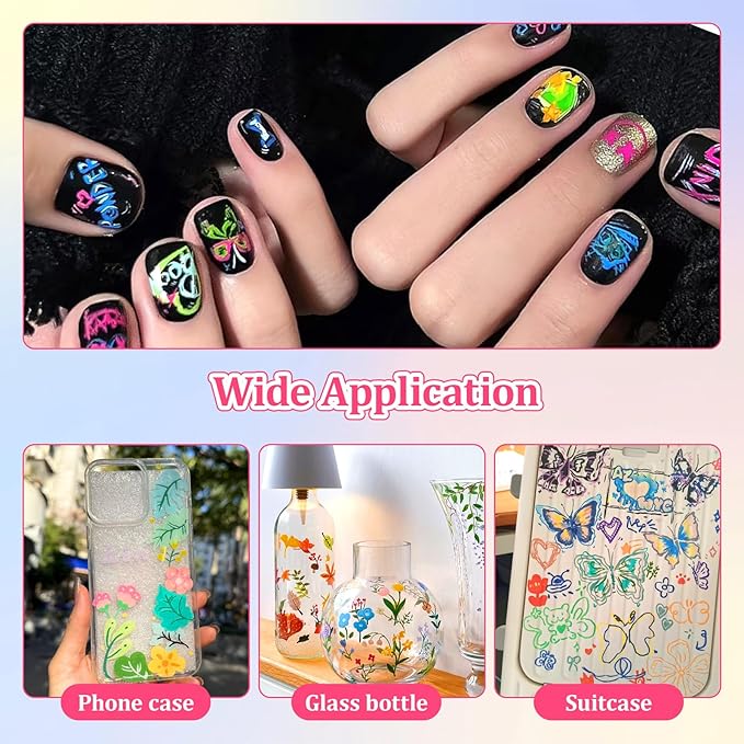 Nail Art Pens 12 Colors Set of 19pcs,3D Quick-Dry Nail Art Markers Polish Pen,Diy Nail Art Tools for Dotting Drawing Painting Point Liner,Home & Salon Manicure Tools