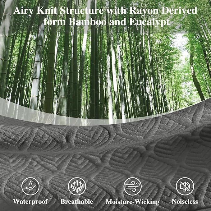 Twin Mattress Protector, Waterproof Mattress Pad Washable Rayon Mattress Cover Breathable Noiseless Bed Protector 3D Patterns 5" - 21'' Elastic Fitted Deep Pocket(Dark Grey)